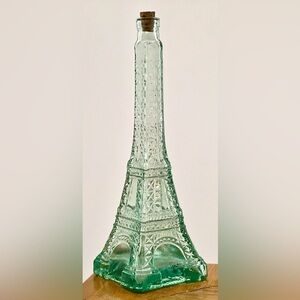 Mid Century Vintage Tinted Molded Glass Eiffel Tower Paris France Corked Bottle